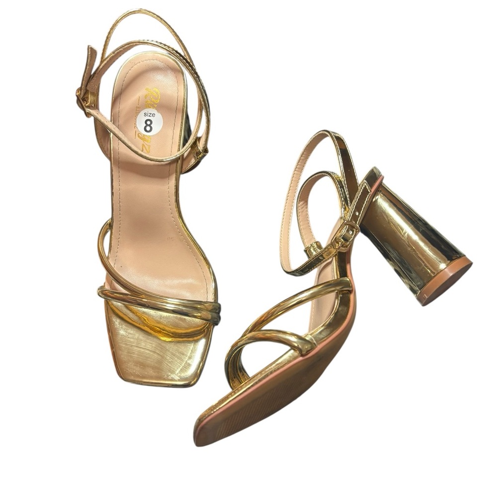 RIBONGZ Elegant Gold Strappy Women's Heels